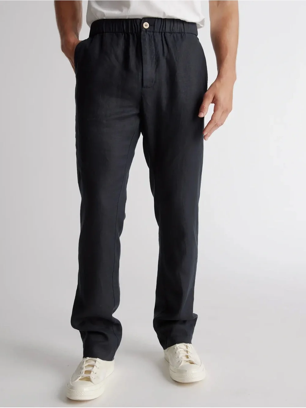 Quince 100% European Linen Black Casual Drawstring Pants Men's Medium